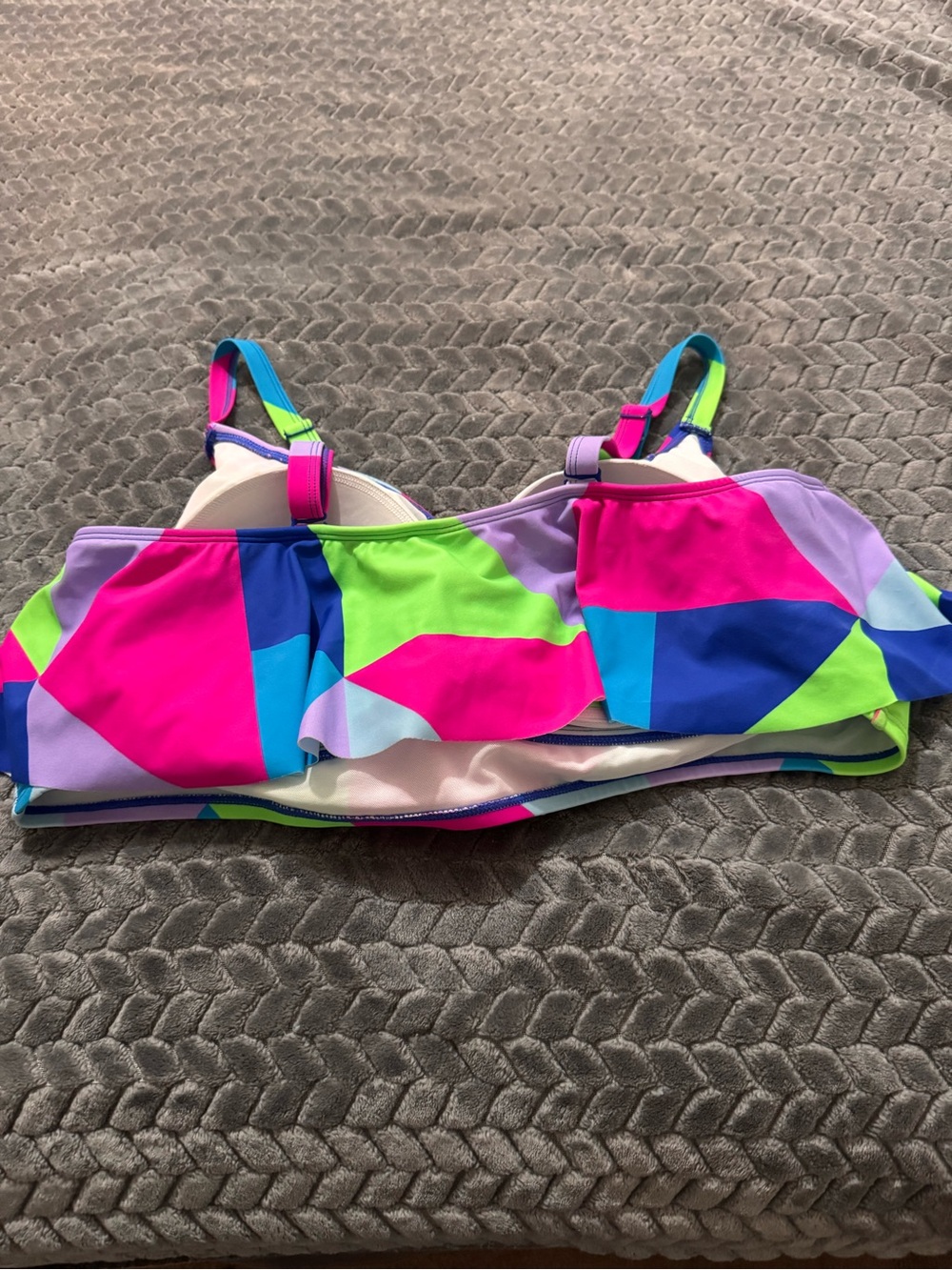 Torrid Geometric Color Block Flounce Swim Crop Top - Bright Multicolor - Picture 4 of 6